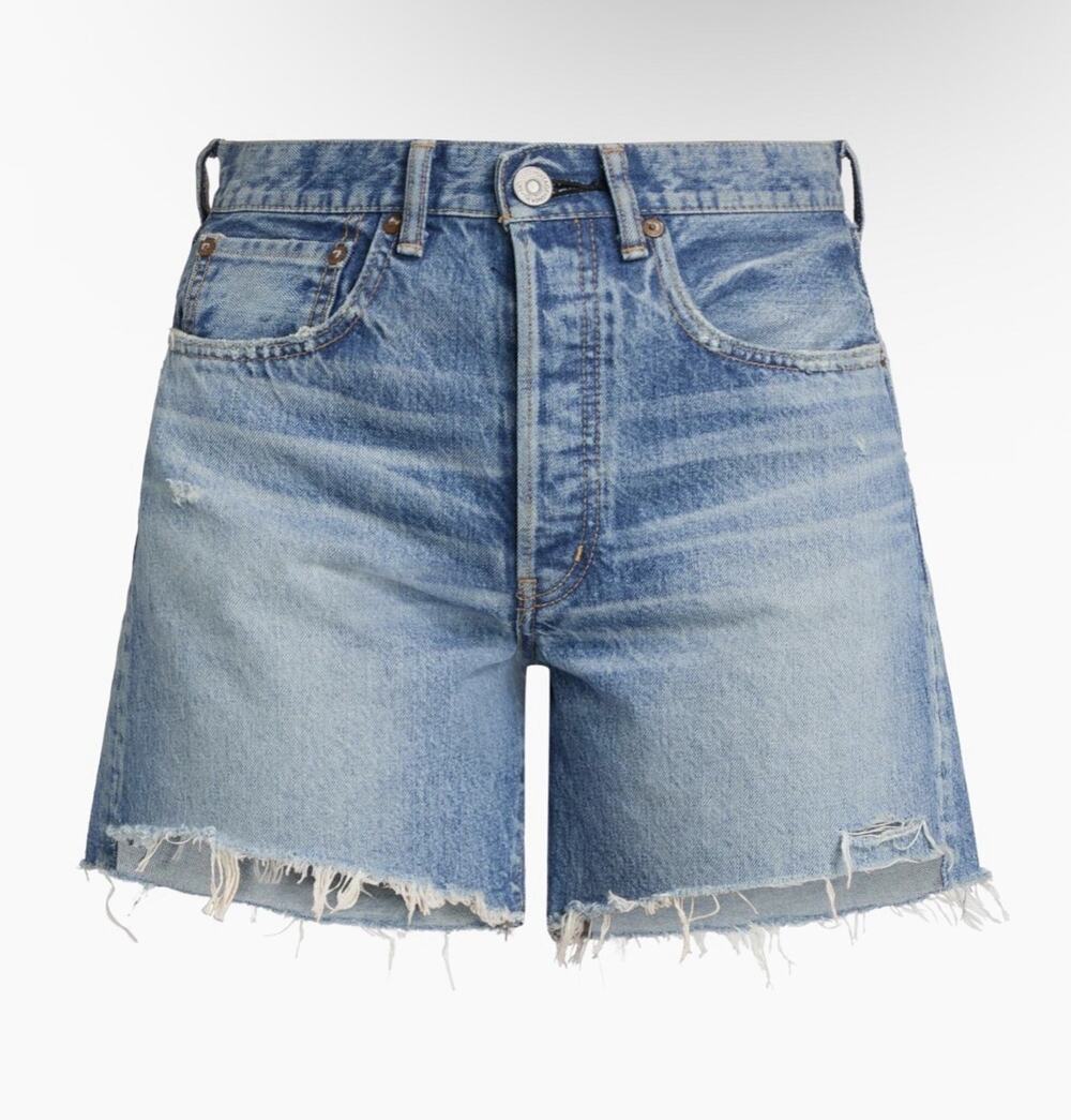 Moussy Vintage Graterford Long Denim Shorts Womens 25 Blue Button Fly Distressed